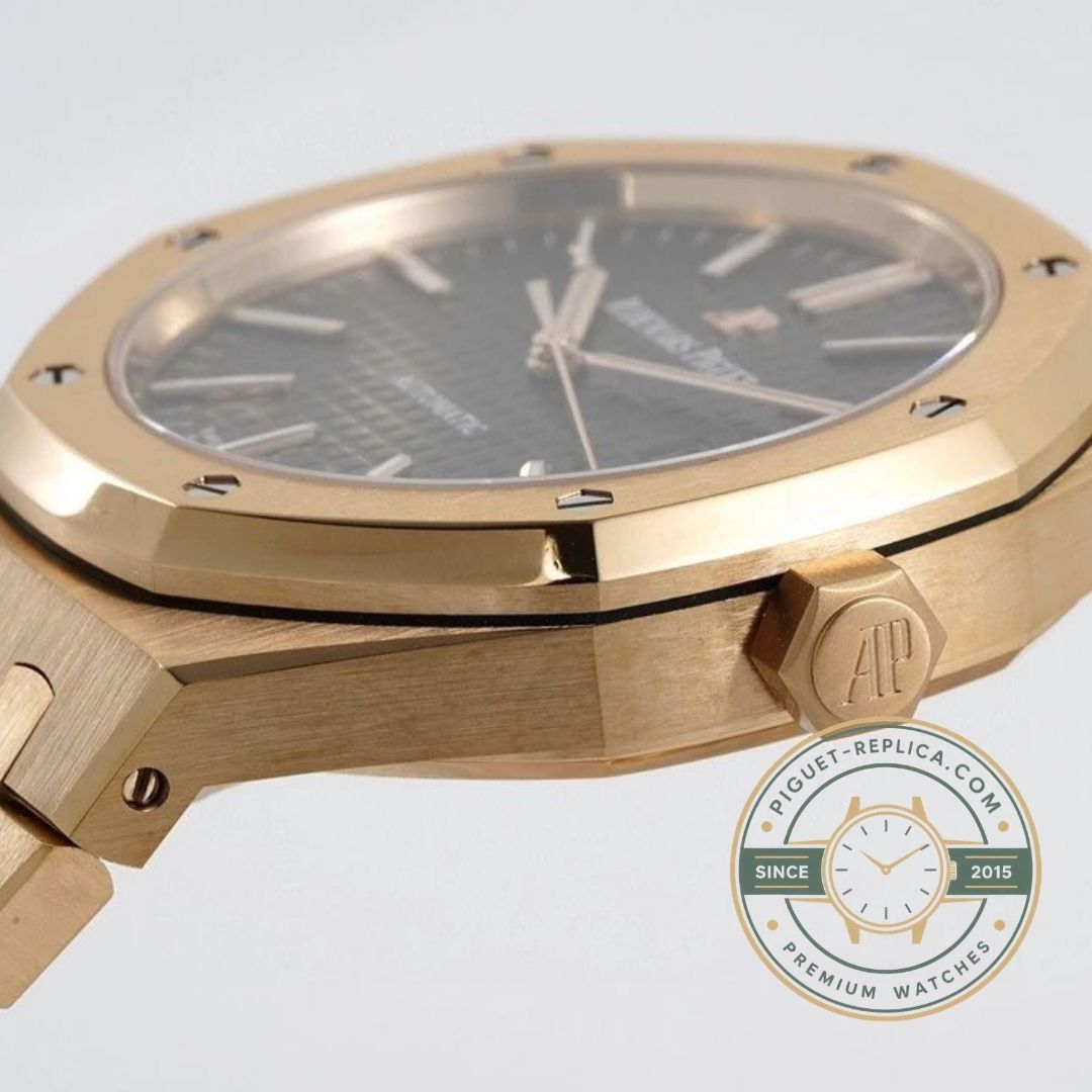 Royal Oak 15400OR replica watch rose gold bracelet and finishing close-up