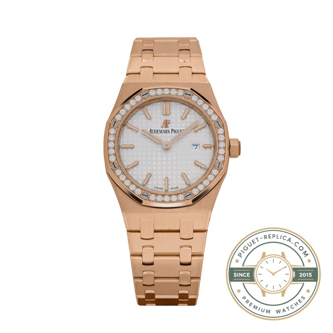 Audemars Piguet bust down watch replica 67651OR 33mm with iced out Royal Oak design