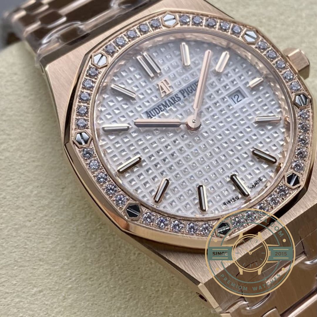 Audemars Piguet Royal Oak replica 67651OR with diamond bezel and luxury AP watch finish