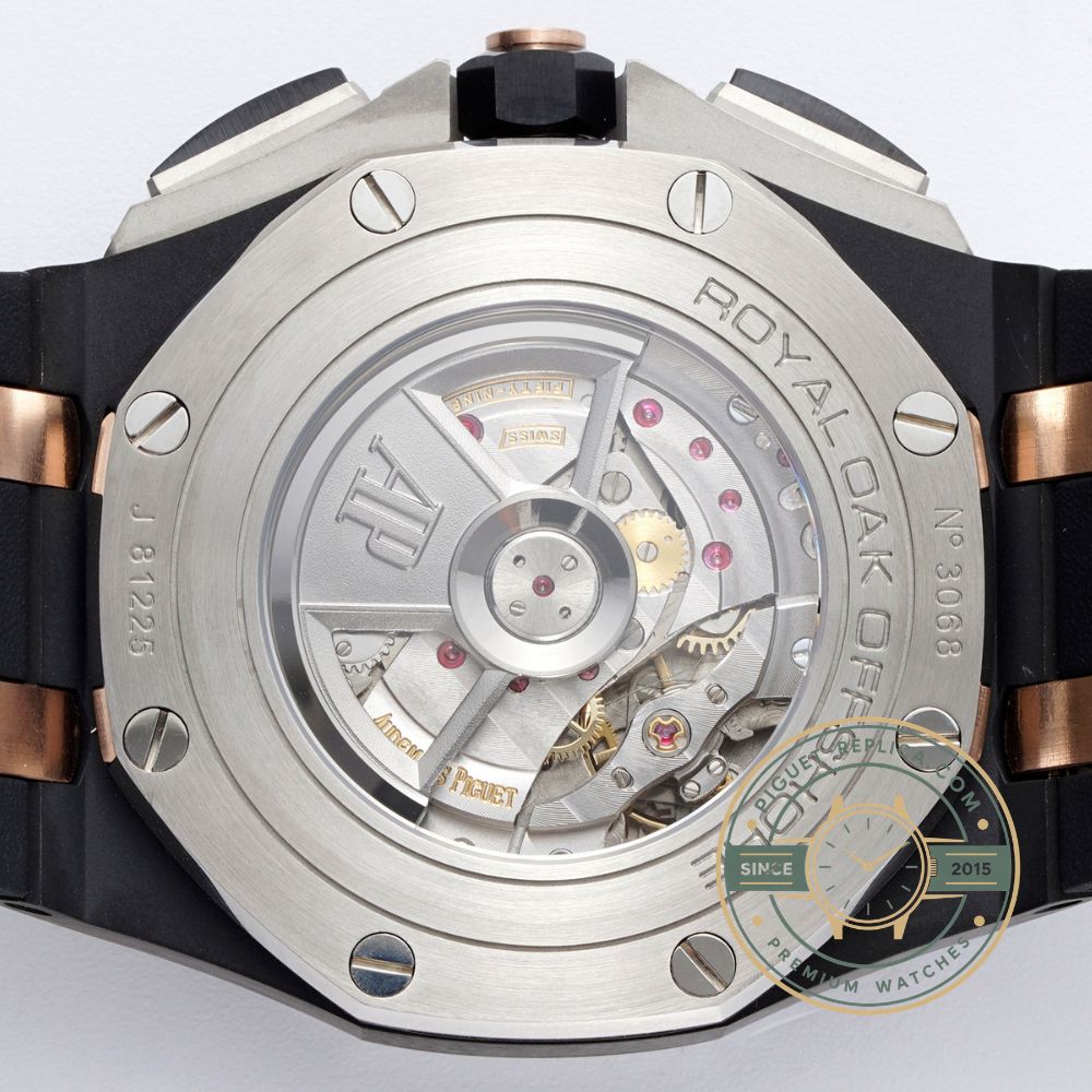 AP Royal Oak Offshore replica with an all-black ceramic design and black Méga Tapisserie dial