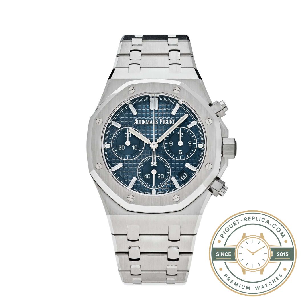 AP Royal Oak replica 26240ST featuring a blue Grande Tapisserie dial and two chronograph subdials