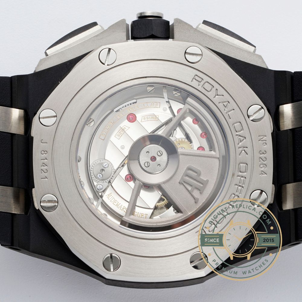 AP Royal Oak Offshore replica with a monochromatic black ceramic design and chronograph dial