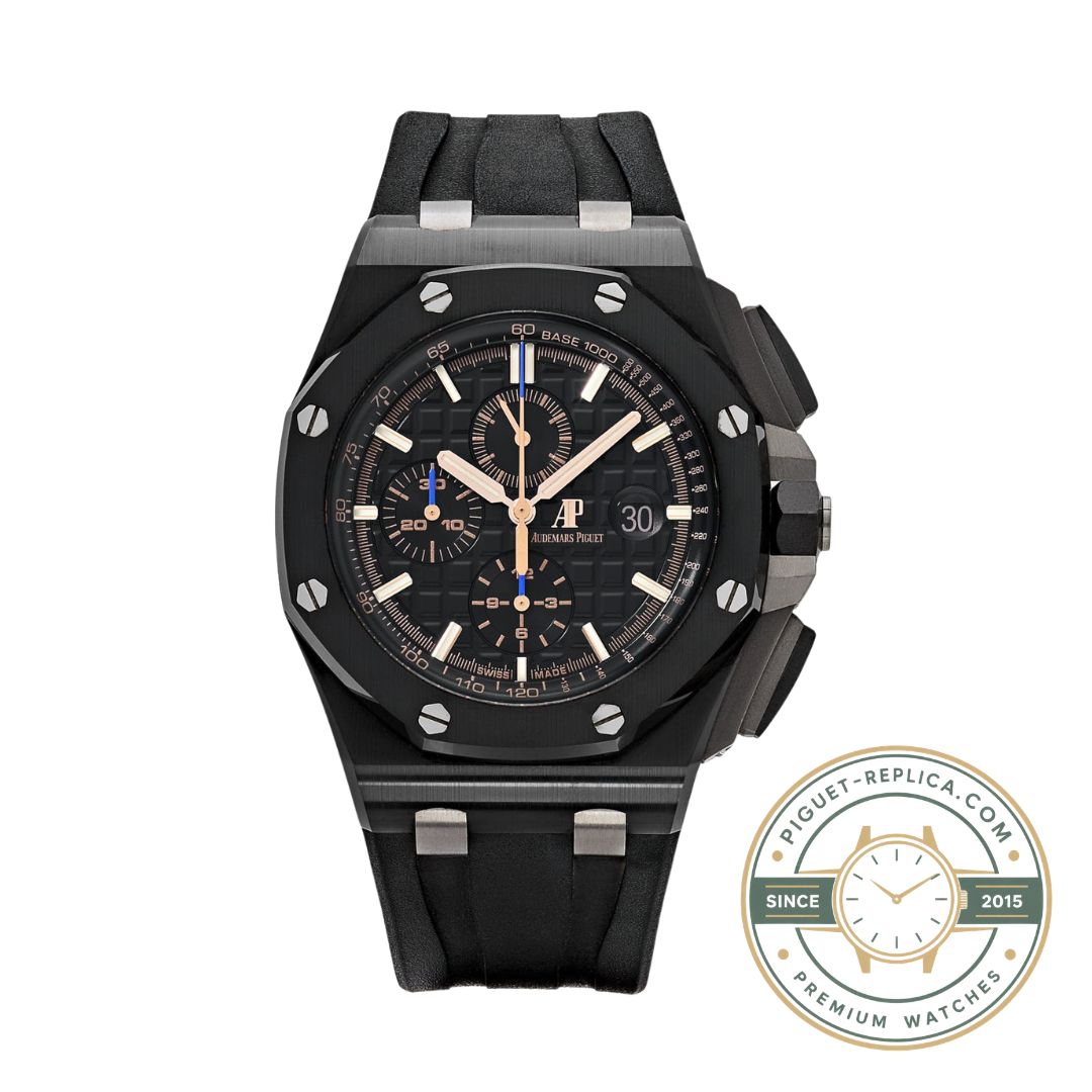 Audemars Piguet super clone 26405CE featuring a black ceramic case and textured Mega Tapisserie dial