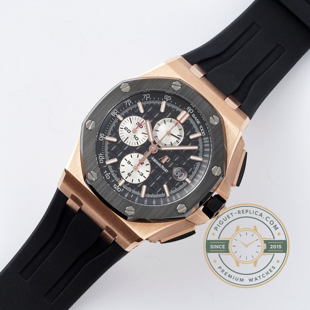 Replica Audemars Piguet Royal Oak Offshore 26401RO with a grey dial and rose gold accents