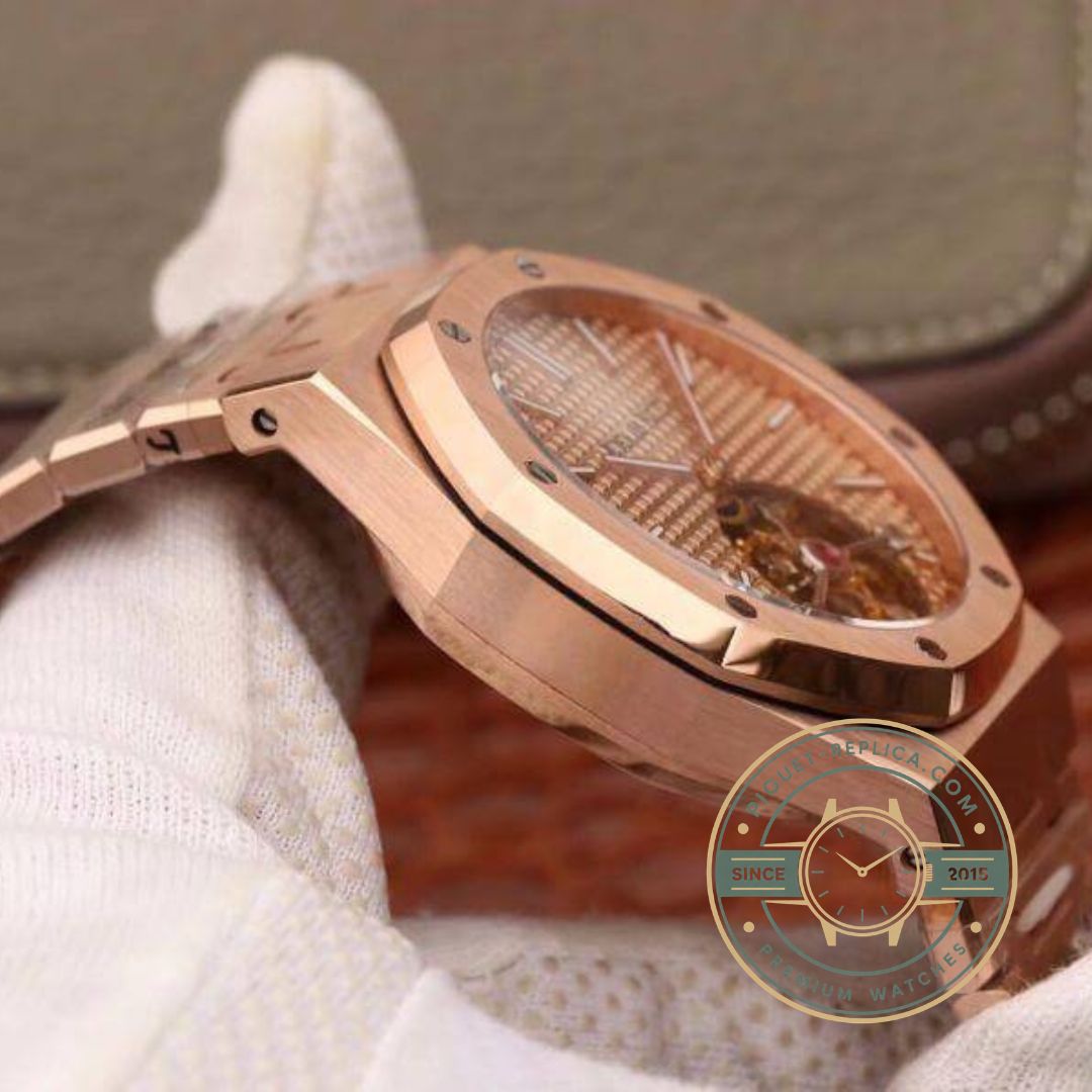 Audemars Piguet Royal Oak 26515OR openworked tourbillon replica watch with rose gold case