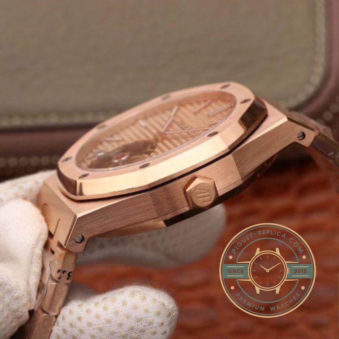 Audemars Piguet Royal Oak tourbillon replica watch with rose gold integrated bracelet