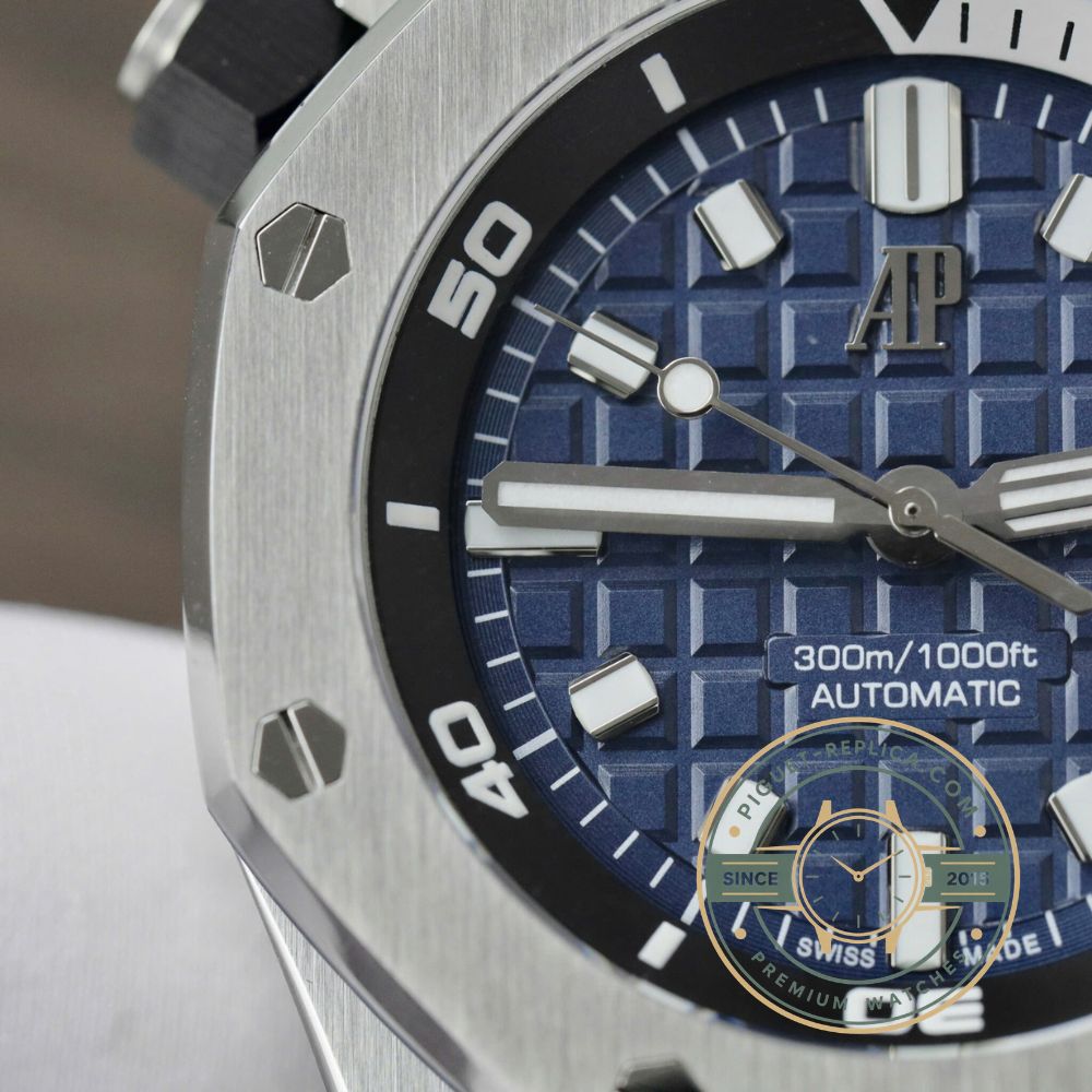 Audemars Piguet Royal Oak Offshore blue watch replica with matching blue strap and detailed case finishing