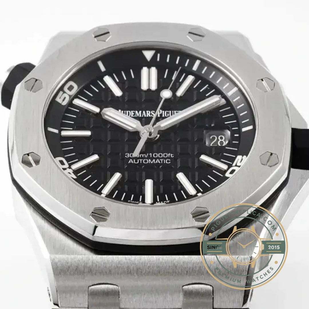 Replica Audemars Piguet Offshore black watch 15703ST with automatic movement details