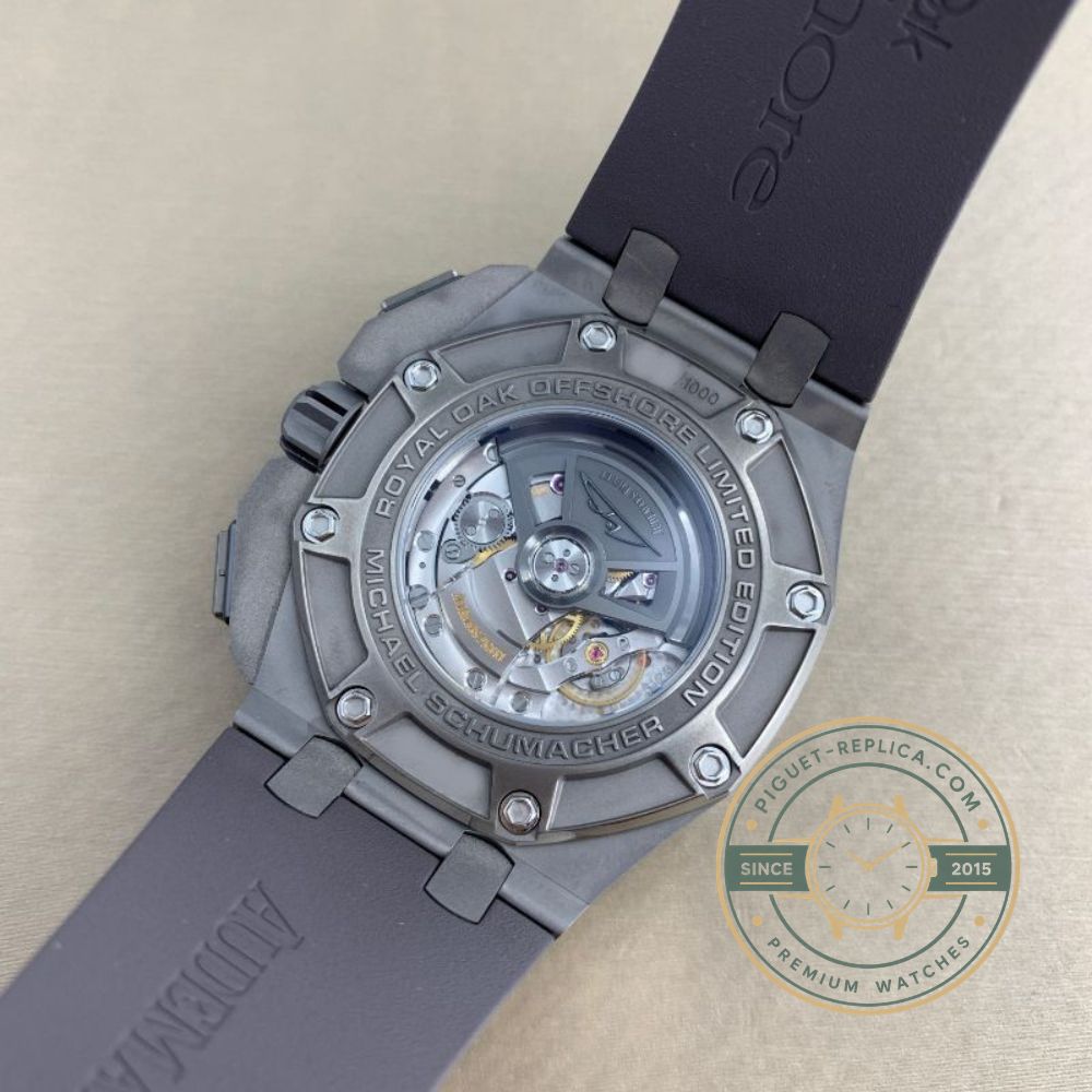 Replica AP Royal Oak Offshore with a grey-black dial, 44mm titanium case and black rubber strap