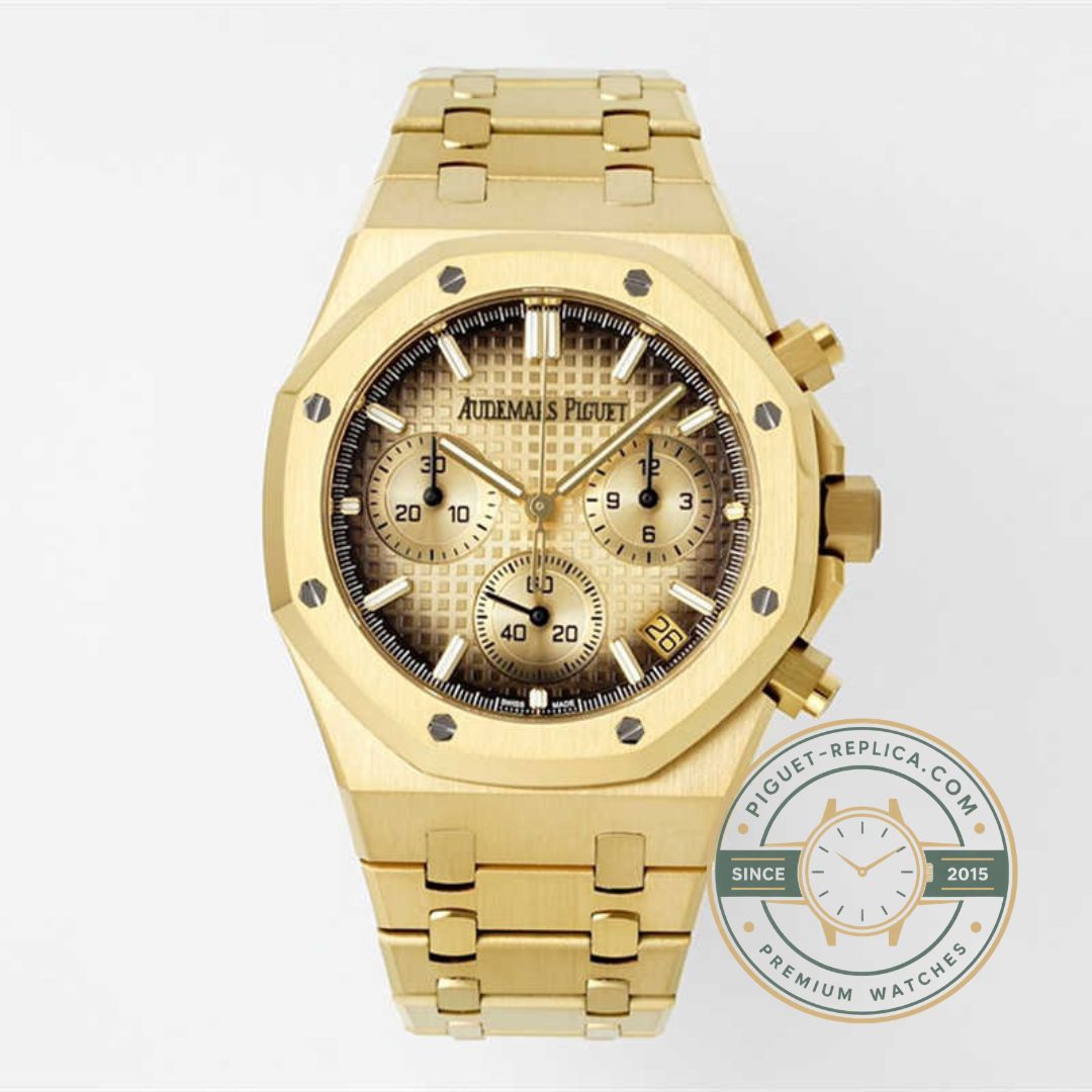 Audemars Piguet replica watch 26240BA with dark Grande Tapisserie dial and gold chronograph subdials
