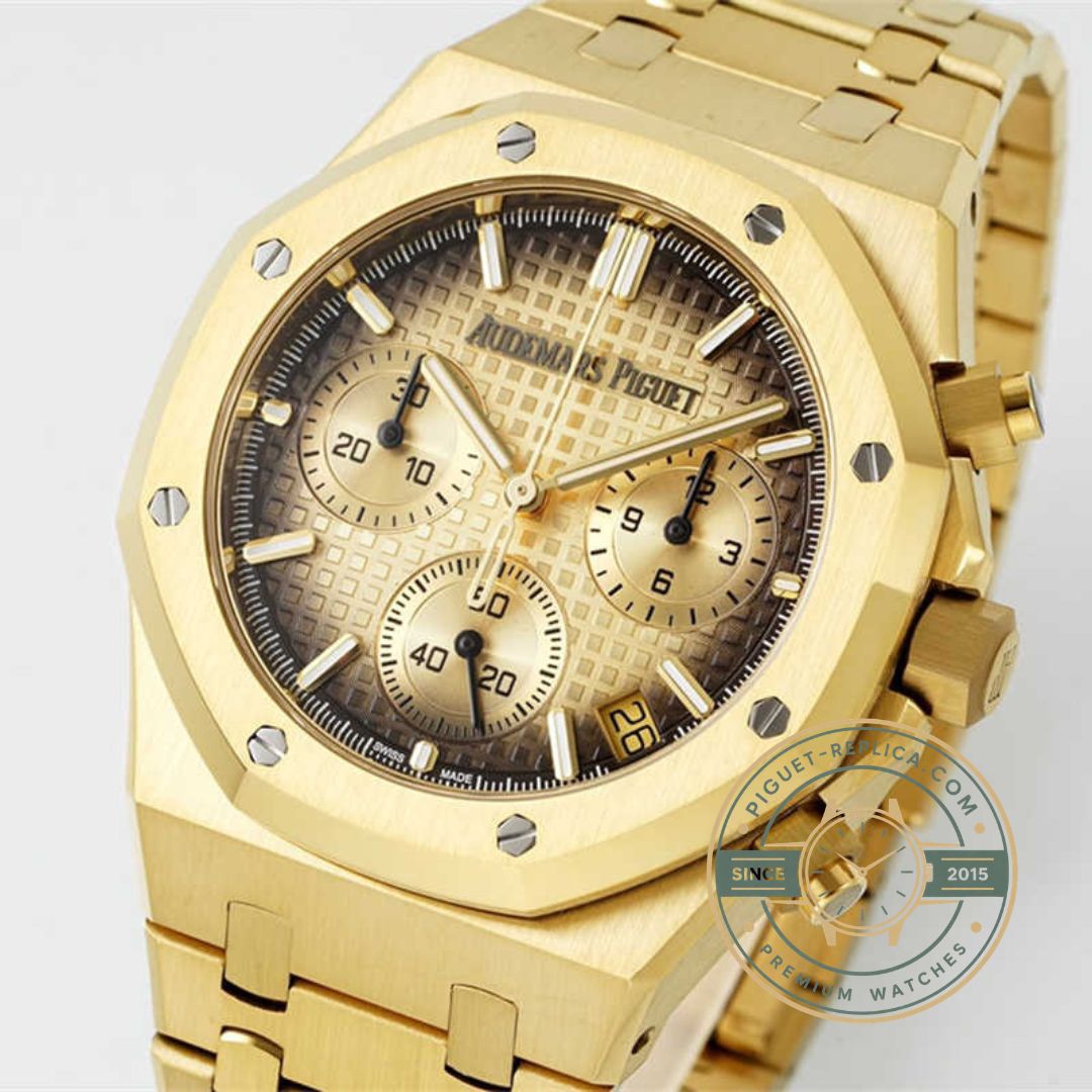 Replica AP watch 26240BA with 41mm yellow gold case and integrated gold bracelet