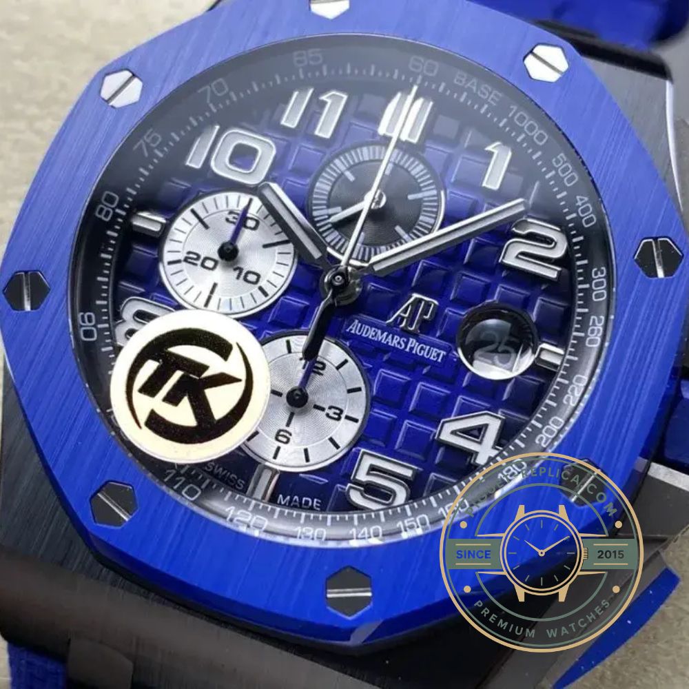 Audemars Piguet Royal Oak Offshore blue deep dial replica featuring Mega Tapisserie design