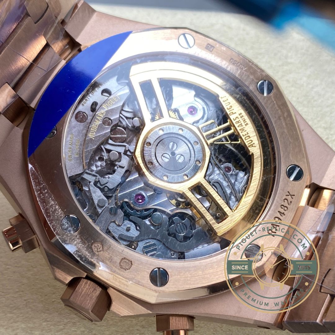 Replica Audemars Piguet 26240OR with blue Grande Tapisserie dial and two chronograph registers