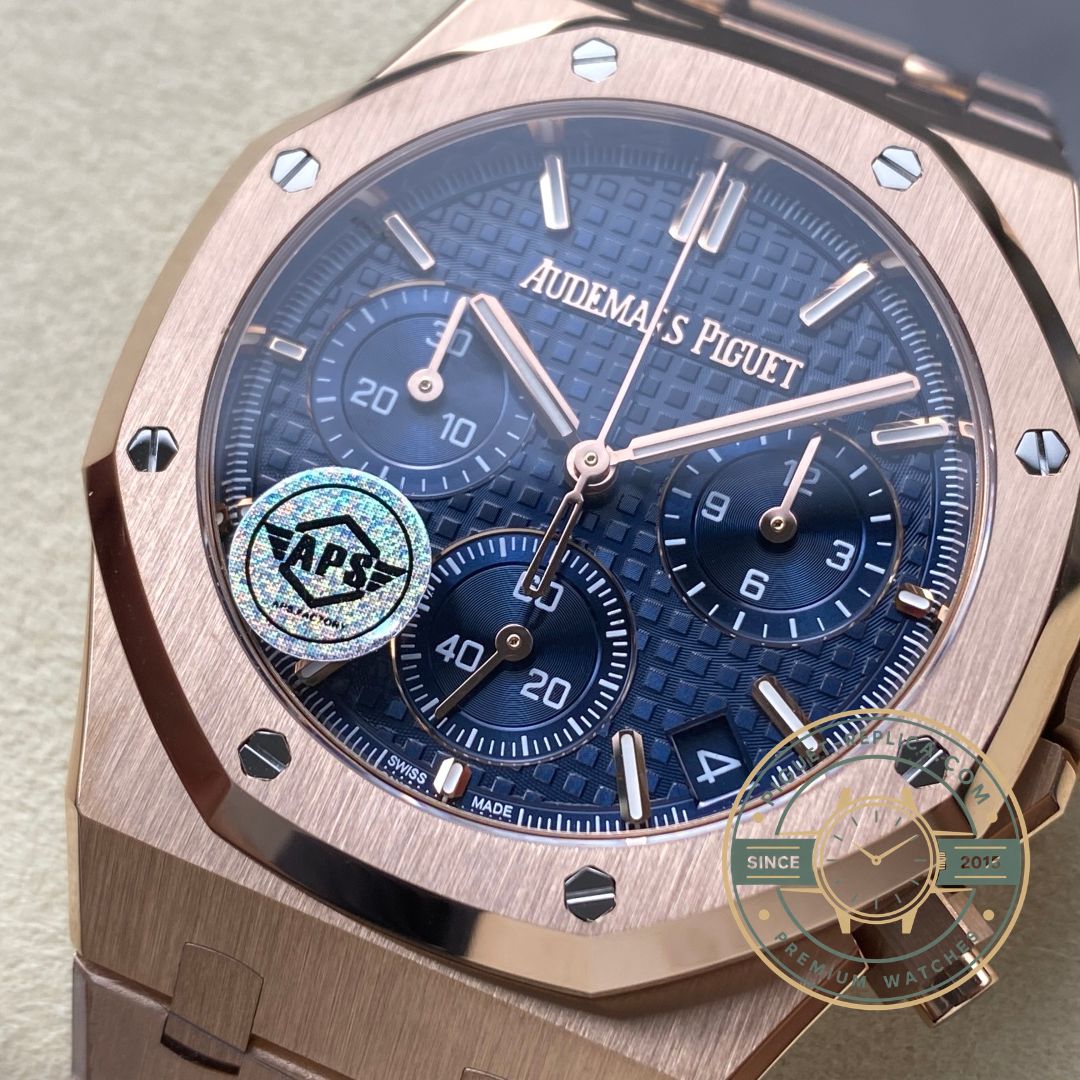 Super clone Audemars Piguet Royal Oak 26240OR replica with blue dial and rose gold case