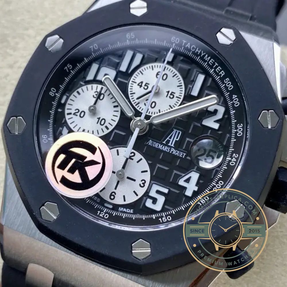 Super clone Audemars Piguet Royal Oak Offshore replica with black ceramic-effect dial, 44mm 26170ST