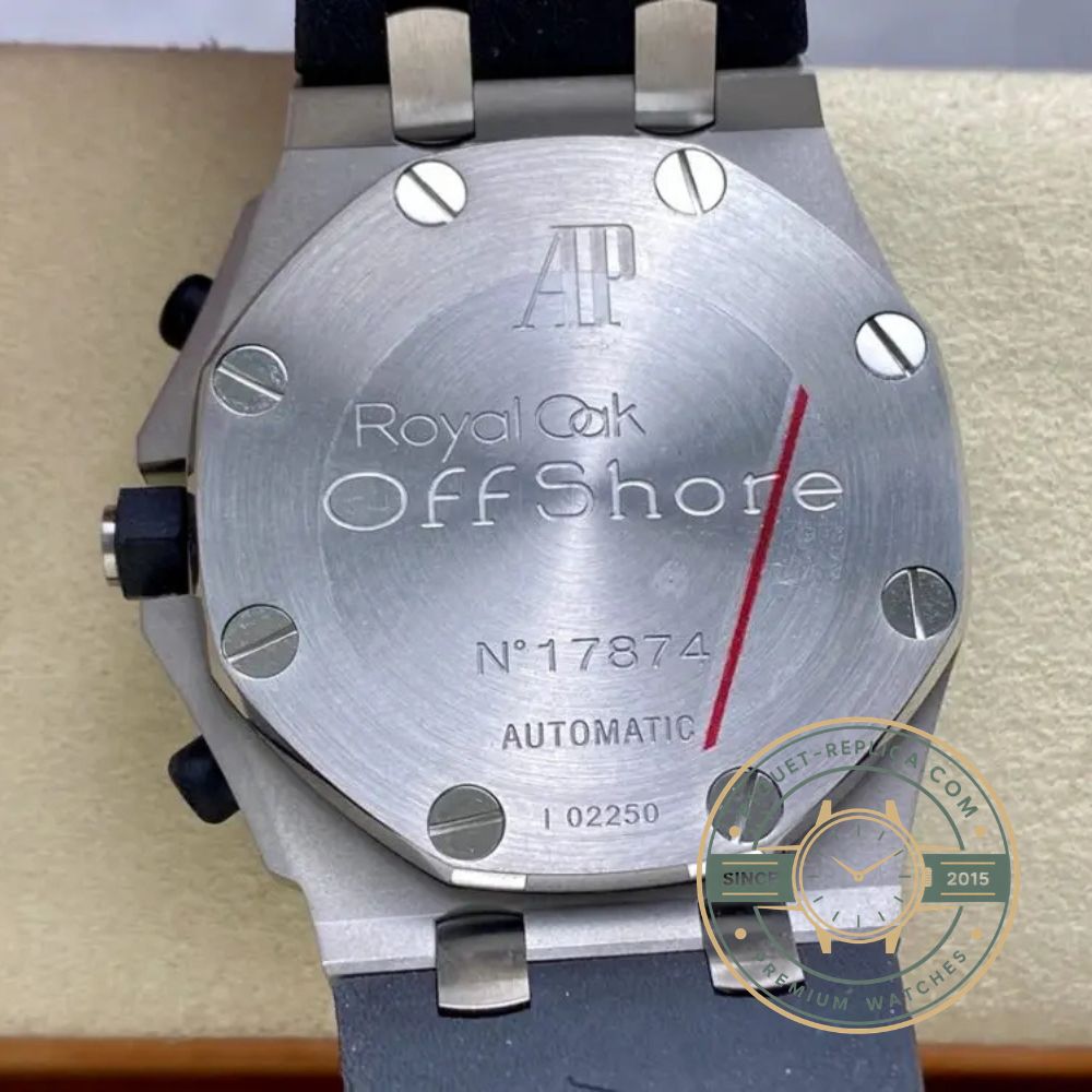 Audemars Piguet Offshore replica watch 26170ST with black dial, sapphire crystal and leather strap