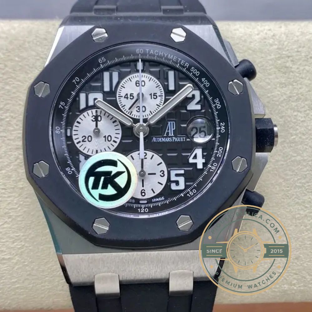 Royal Oak Offshore replica superclone with stainless steel case and black ceramic-effect dial