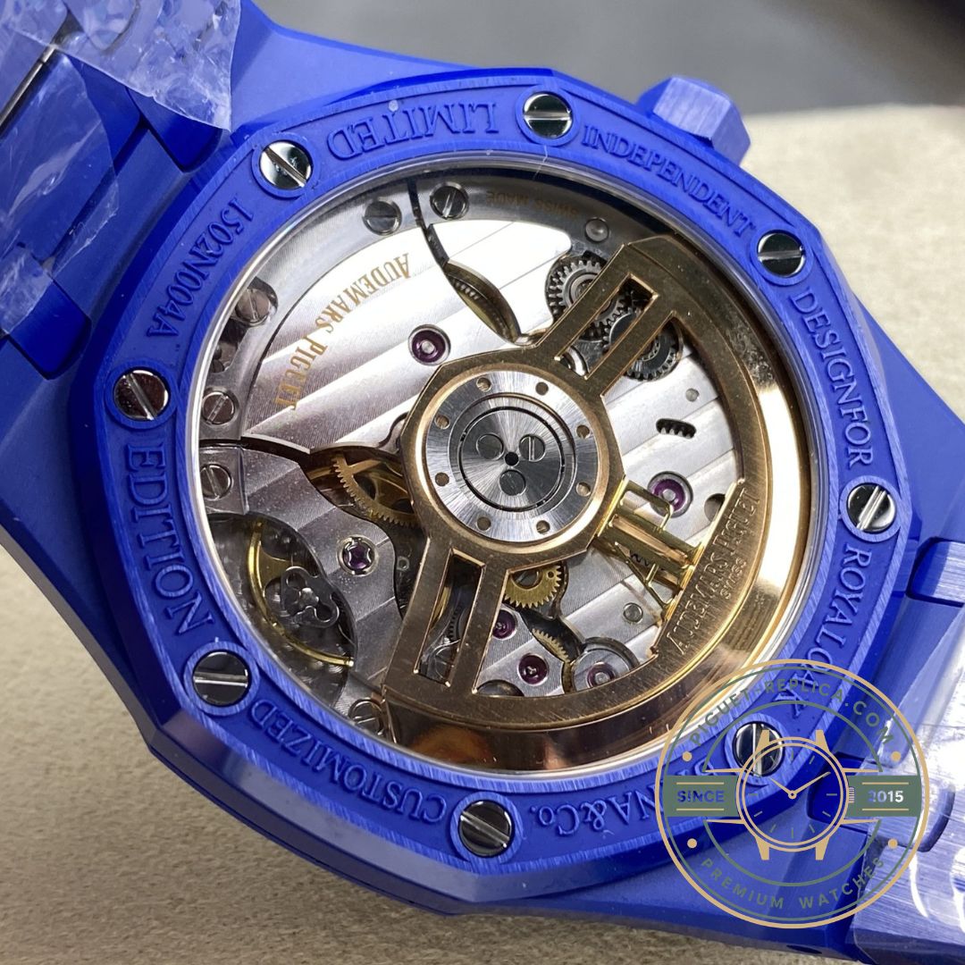 Replica AP Royal Oak 15500 white ceramic watch with Grande Tapisserie dial