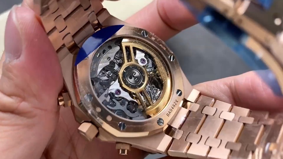 Quality-check video thumbnail of AP Royal Oak Rose Gold Replica 26240OR Blue Dial Chronograph
