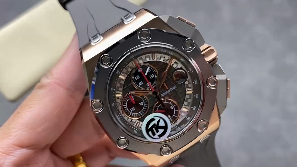 Quality-check video thumbnail of Audemars Piguet Royal Oak Offshore Grey Mega Dial 44mm 26568OM Replica